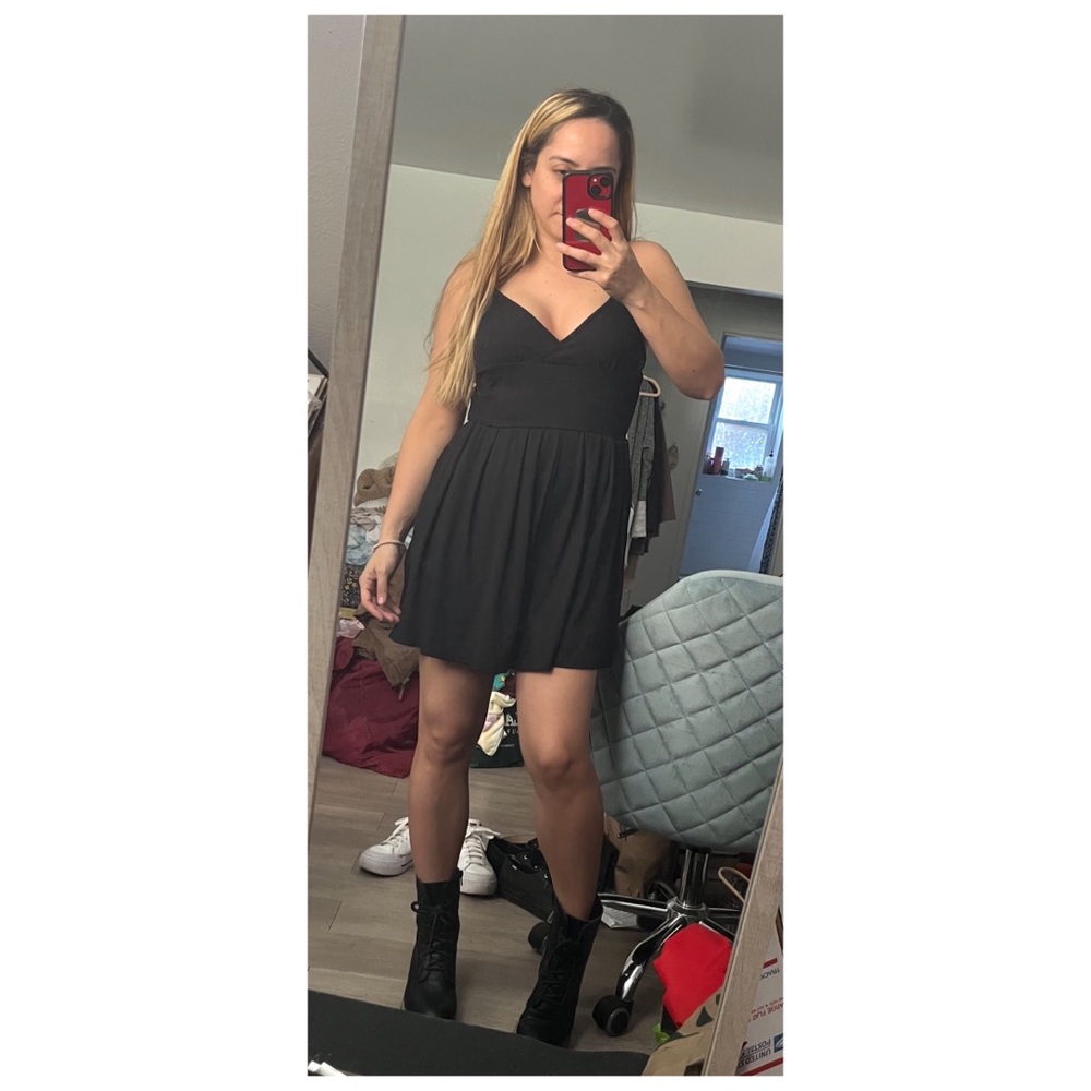 Black Mini Dress Romper with spaghetti straps Size S/M